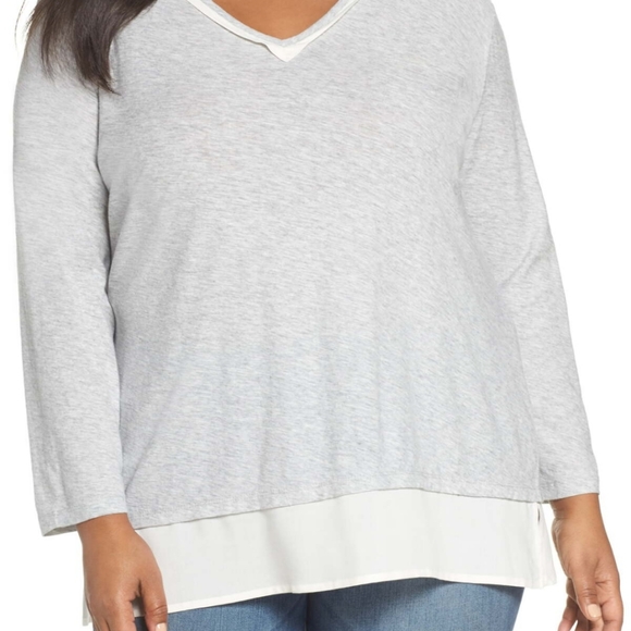 Vince Camuto Woven Hem Layered Top - Picture 3 of 4